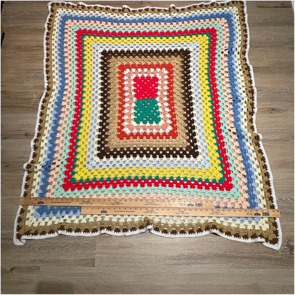 Handmade Colorful Crochet Blanket Throw Afghan Granny Square Knit 48